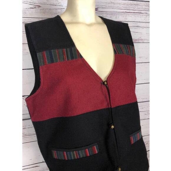 VINTAGE Handmade 100% Wool Made In Napal Vest black & wine size medium - Picture 3 of 16